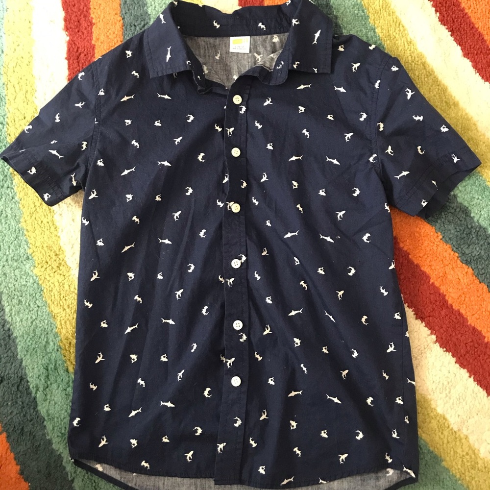Crazy 8 navy shark print button-up shirt